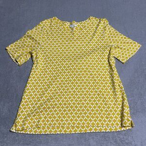Chicos Shirt‎ Womens Large Chicos 2 Yellow Warm Ikat Cotton Crew Neck Tee